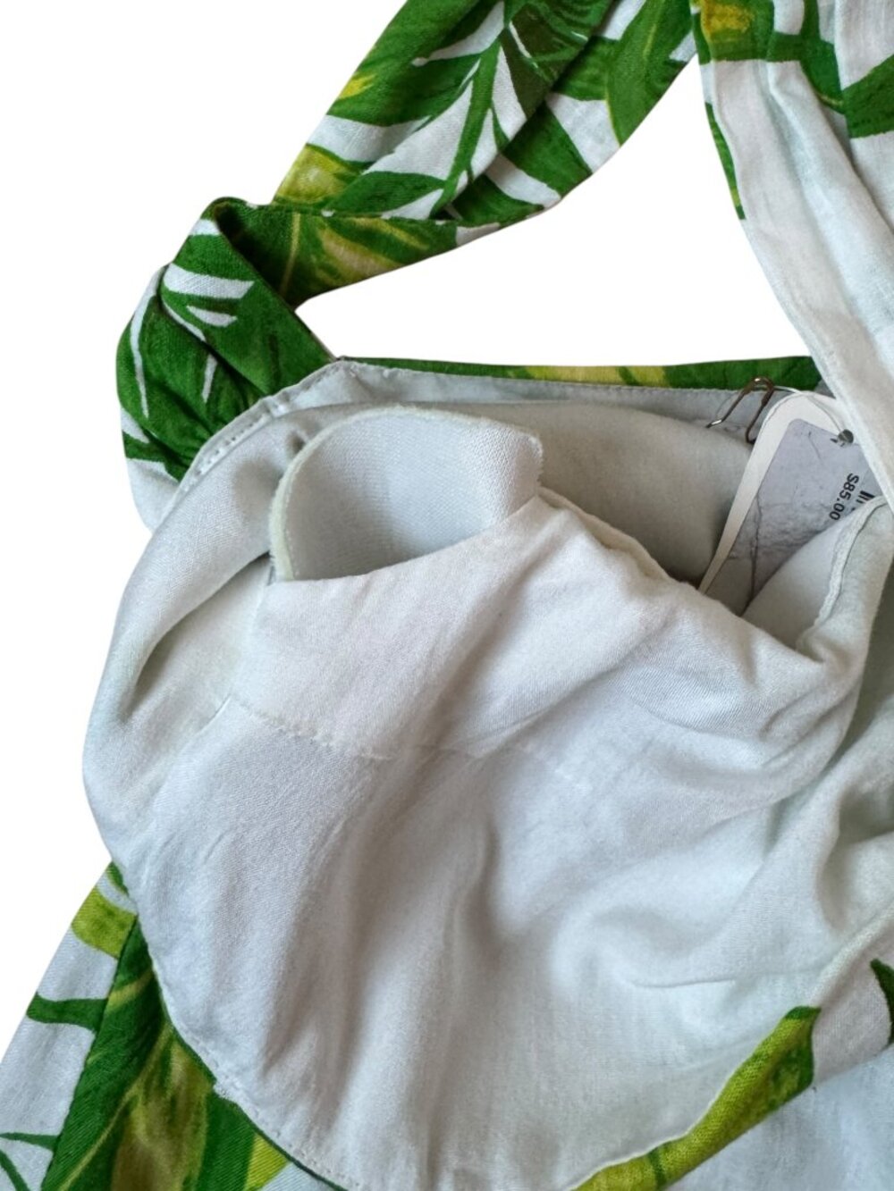Olivaceous Tropical‎ Mini Dress M Palm Leaf Knot Front White Green NWT - Picture 14 of 14
